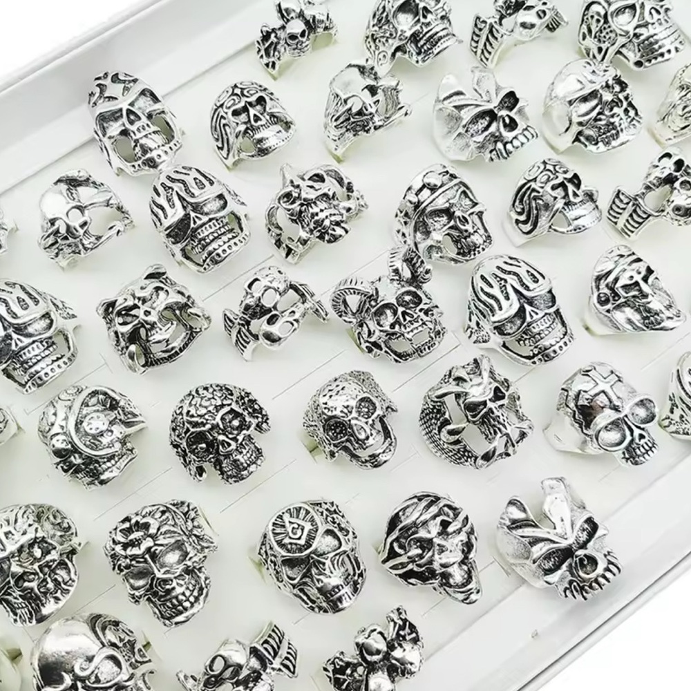 Y2K Vintage Silver Skull Ring 10 PK Stainless Steel Random Sizes Wear Resale